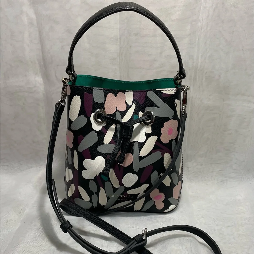 Kate Spade Eva Fete Floral Pebble Leather Bucket Crossbody, NWOT